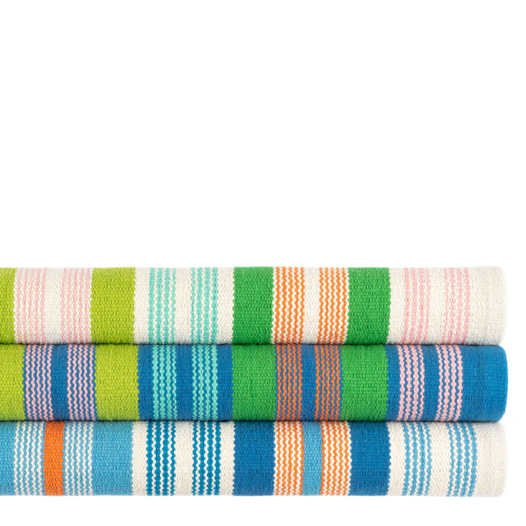 Multicolor Handwoven Cotton and Synthetic Striped Rug 9' x 12'