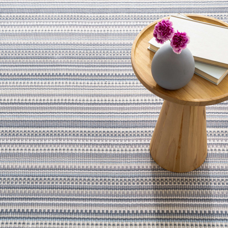 Gray and White Handwoven Wool Cotton Stripe Rug 10' x 14'