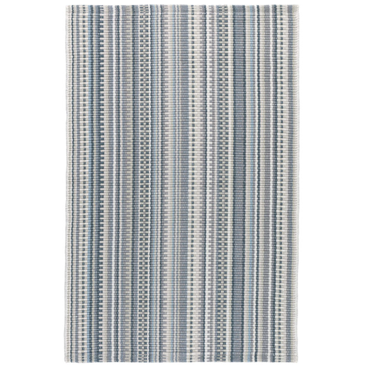 Gray and White Handwoven Wool Cotton Stripe Rug 10' x 14'