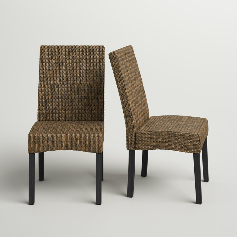 Edgewater Mahogany Wood & Seagrass Parsons Side Chair, Dark Brown