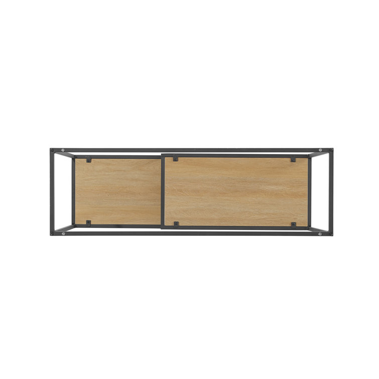 42" Coastal Oak and Black Metal Console Table with Floating Shelves