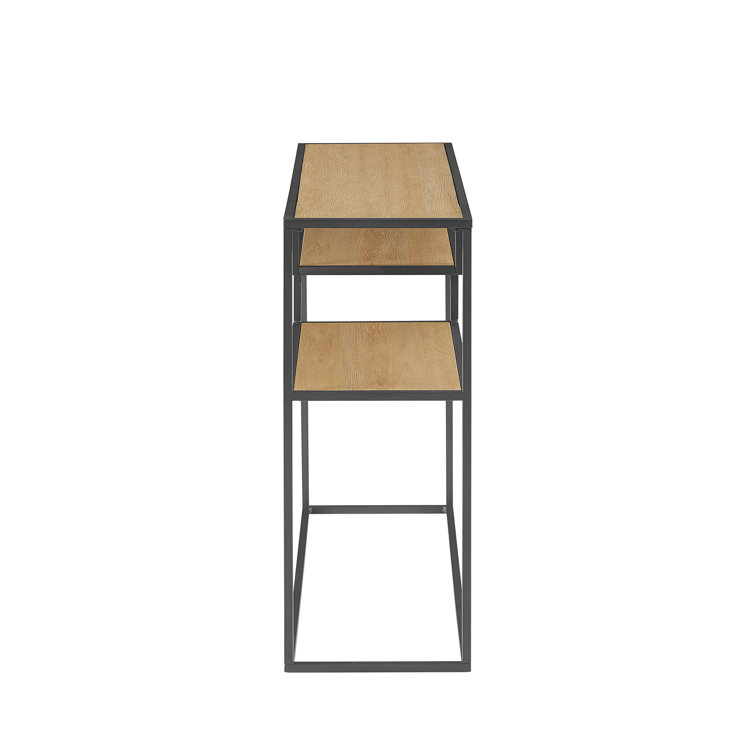 42" Coastal Oak and Black Metal Console Table with Floating Shelves