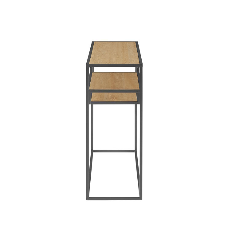 42" Coastal Oak and Black Metal Console Table with Floating Shelves
