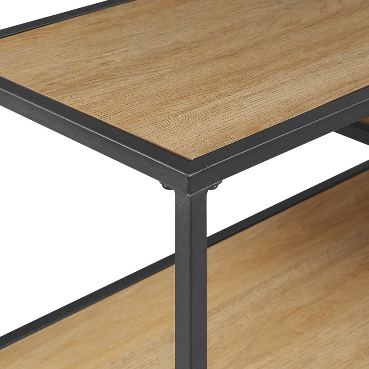 42" Coastal Oak and Black Metal Console Table with Floating Shelves