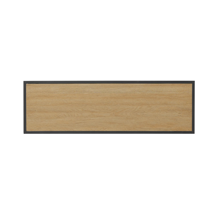 42" Coastal Oak and Black Metal Console Table with Floating Shelves