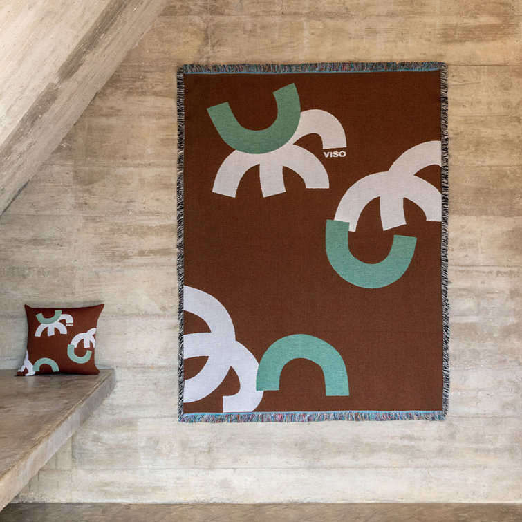 Handmade Brown and Green Wool Throw Blanket with Fringe