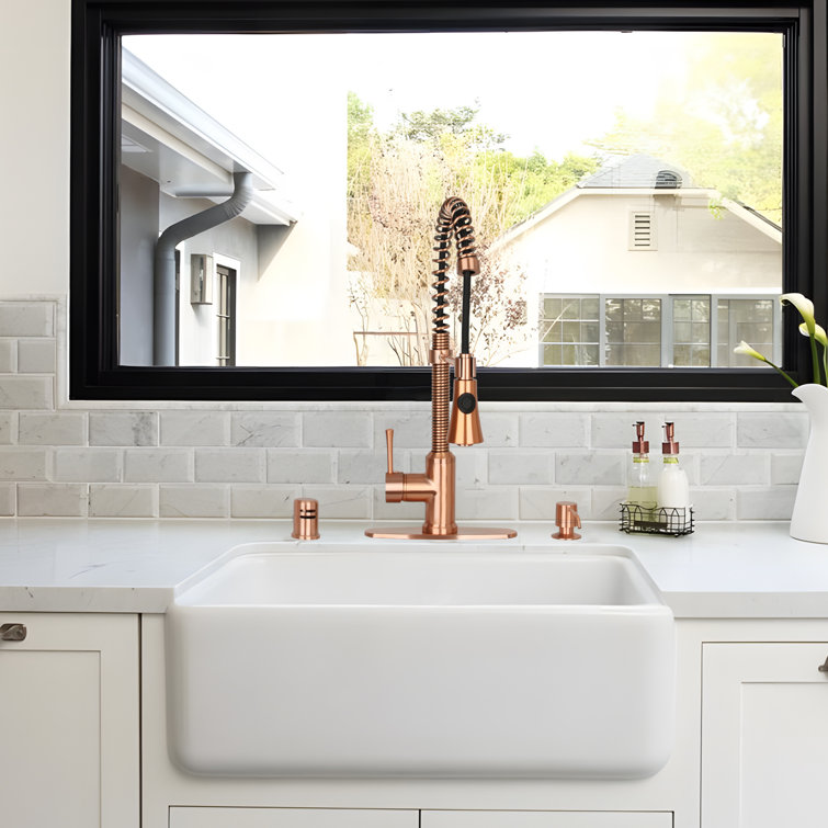 Copper Finish Solid Brass Pull Down Kitchen Faucet with Spray