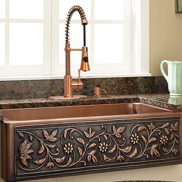 Copper Finish Solid Brass Pull Down Kitchen Faucet with Spray