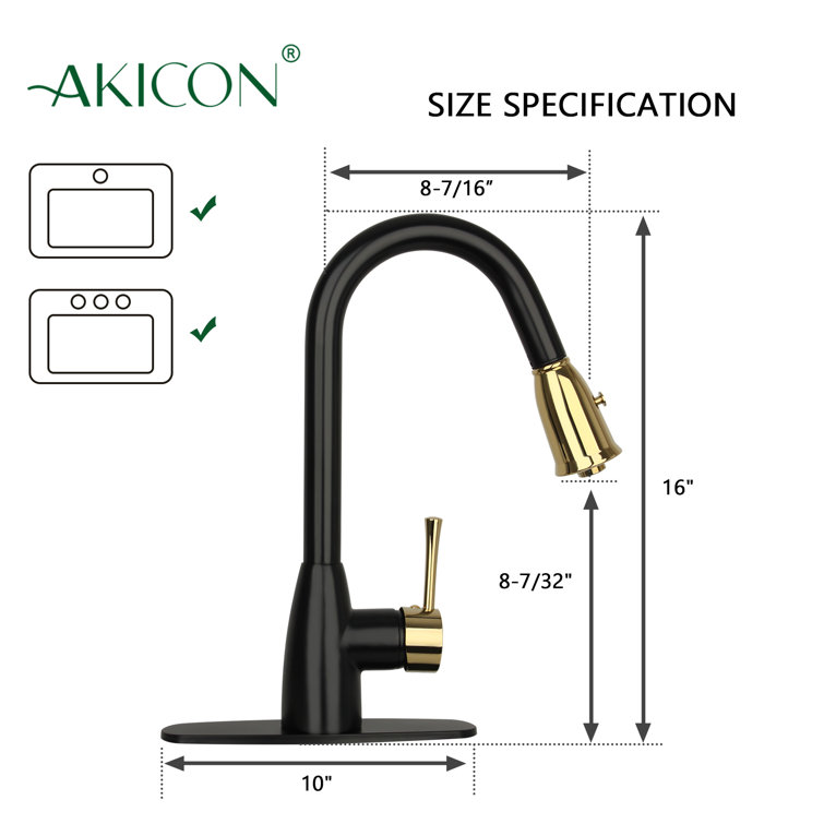 Black and Gold Brass Pull Down Kitchen Faucet with Spray