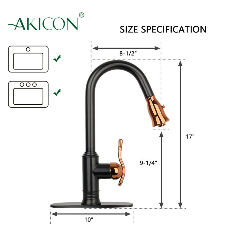 Matte Black and Rose Gold Solid Brass Kitchen Faucet with Pull-out Spray