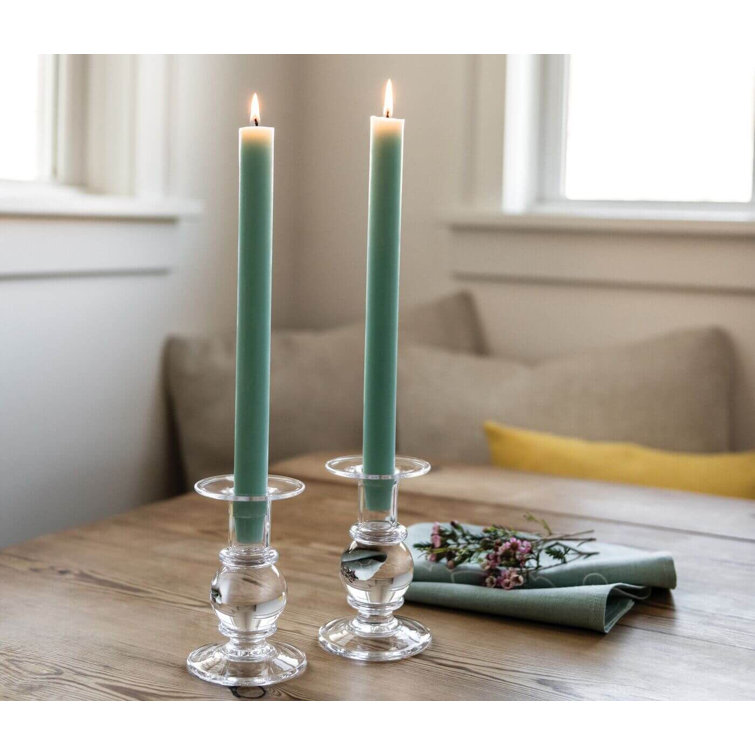 Handmade Clear Glass Taper Candlestick Set with Candles