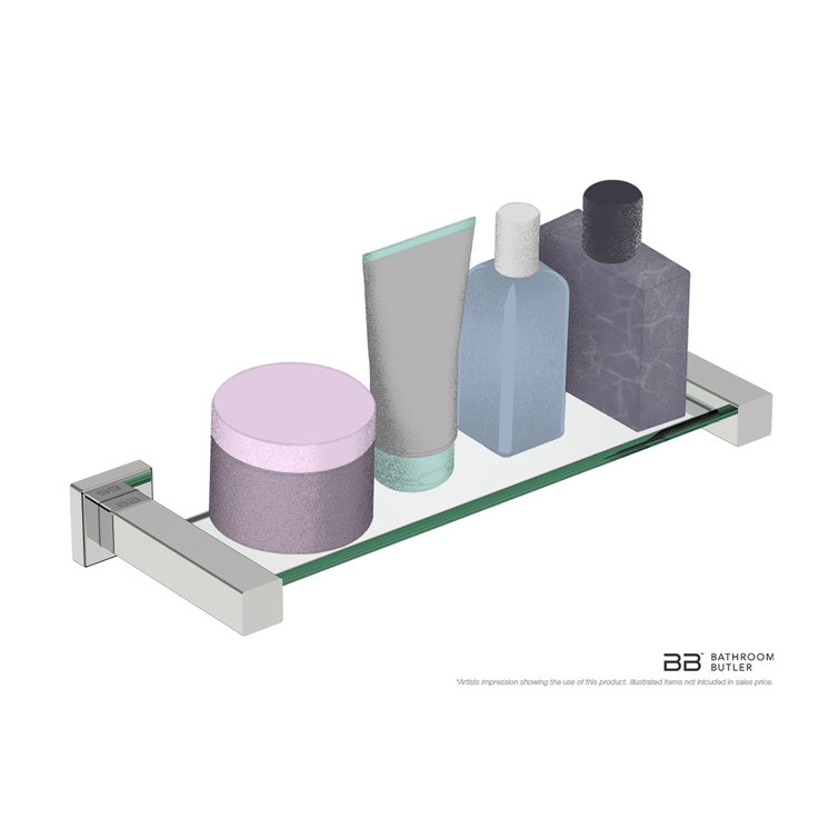 Polished Stainless Steel and Glass Modern Bathroom Shelf