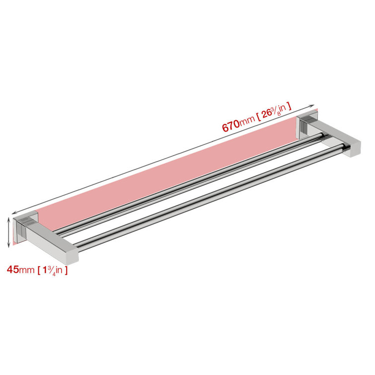 Polished Stainless Steel Double Bar Wall Mounted Towel Rail