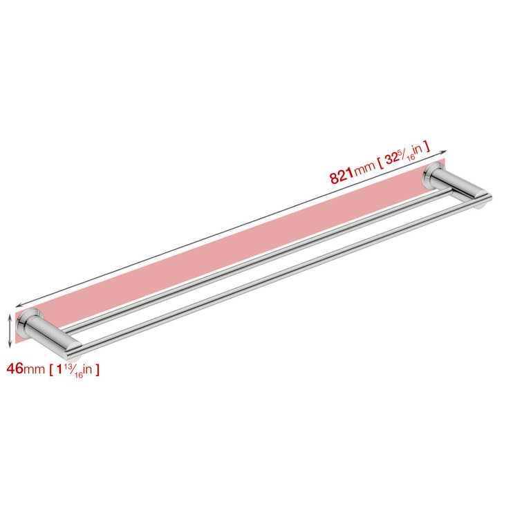 Polished Stainless Steel Contemporary Double Towel Bar, 32"