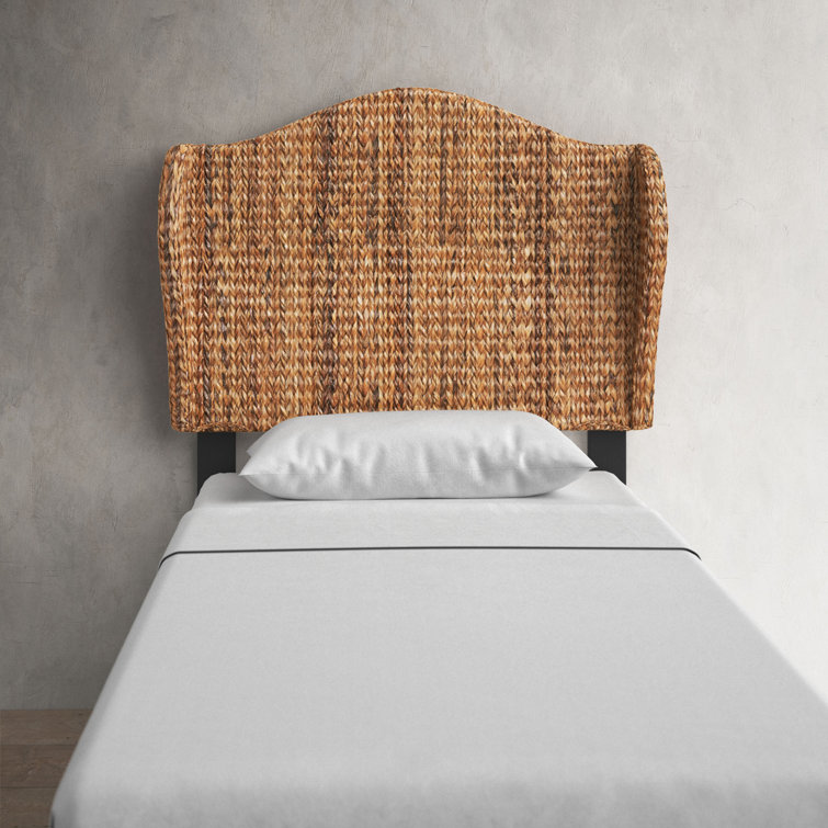 Nadine Transitional Winged Banana Leaf Fiber Twin Headboard in Rich Brown