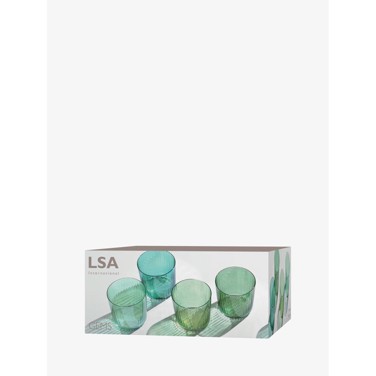 Jade Green Hand-Painted Glass Tumblers, Set of 4, 10oz