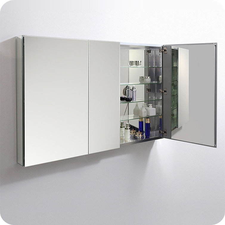 Modern 59" Wide Frameless Rectangular Bathroom Medicine Cabinet with Mirrored Finish