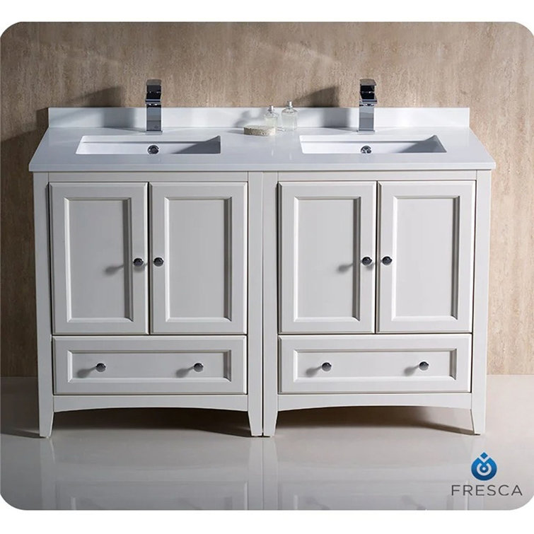 Antique White 48" Double Sink Freestanding Vanity with Quartz Top