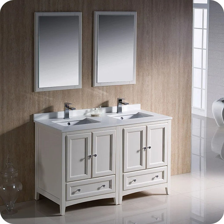 Antique White 48" Double Sink Freestanding Vanity with Quartz Top