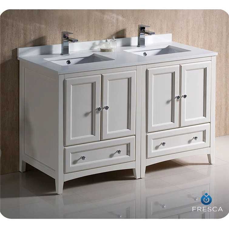 Antique White 48" Double Sink Freestanding Vanity with Quartz Top