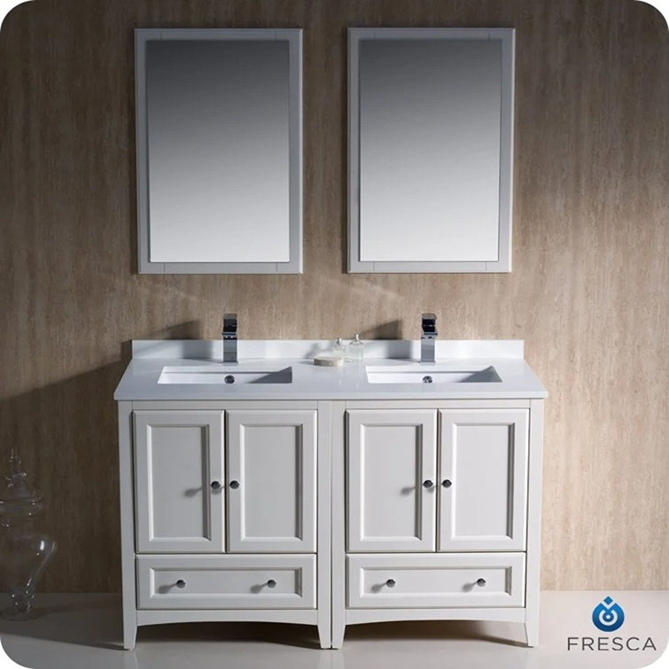 Antique White 48" Double Sink Freestanding Vanity with Quartz Top
