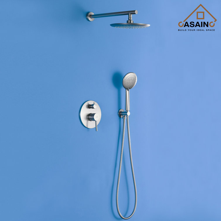 Brushed Nickel Wall Mounted Rain Shower System with Handheld