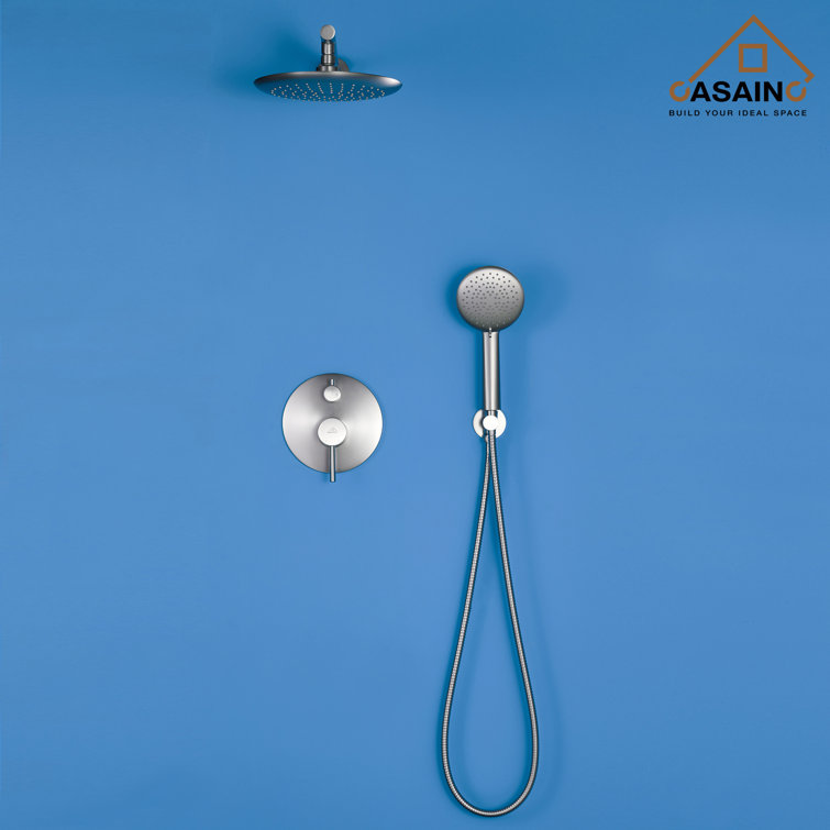 Brushed Nickel Wall Mounted Rain Shower System with Handheld
