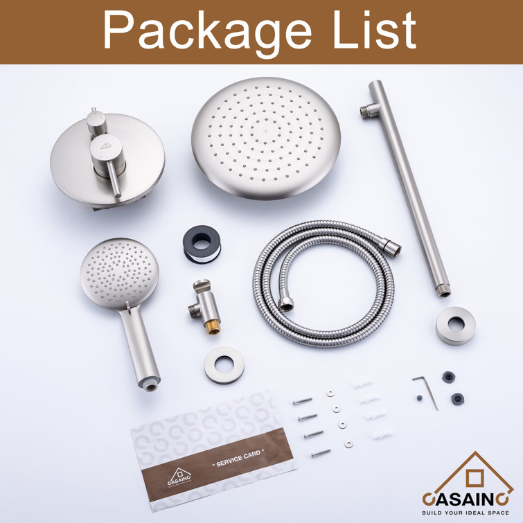 Brushed Nickel Wall Mounted Rain Shower System with Handheld