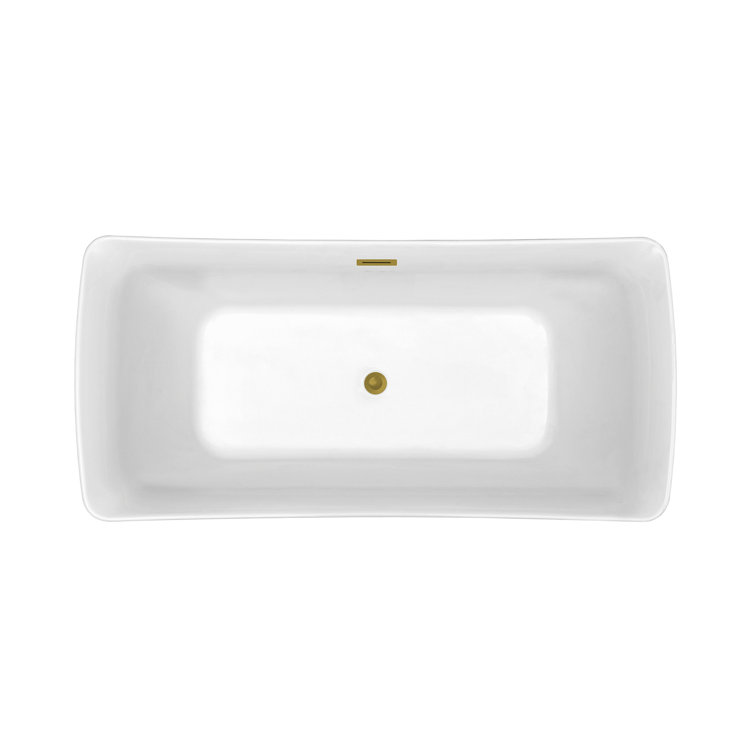 62" Glossy White Acrylic Freestanding Soaking Bathtub with Brushed Gold Hardware