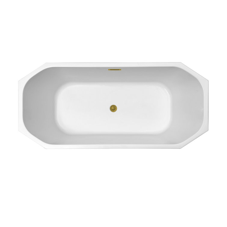 59" Glossy White Acrylic Freestanding Clawfoot Bathtub with Brushed Gold Trim