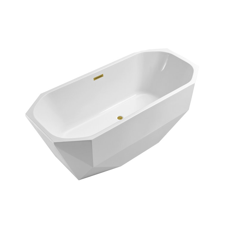59" Glossy White Acrylic Freestanding Clawfoot Bathtub with Brushed Gold Trim