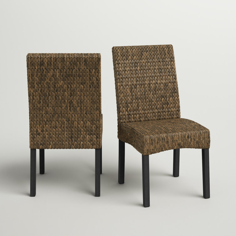 Edgewater Mahogany Wood & Seagrass Parsons Side Chair, Dark Brown