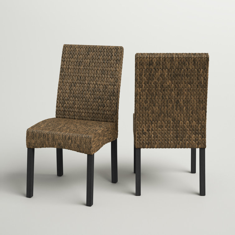 Edgewater Mahogany Wood & Seagrass Parsons Side Chair, Dark Brown