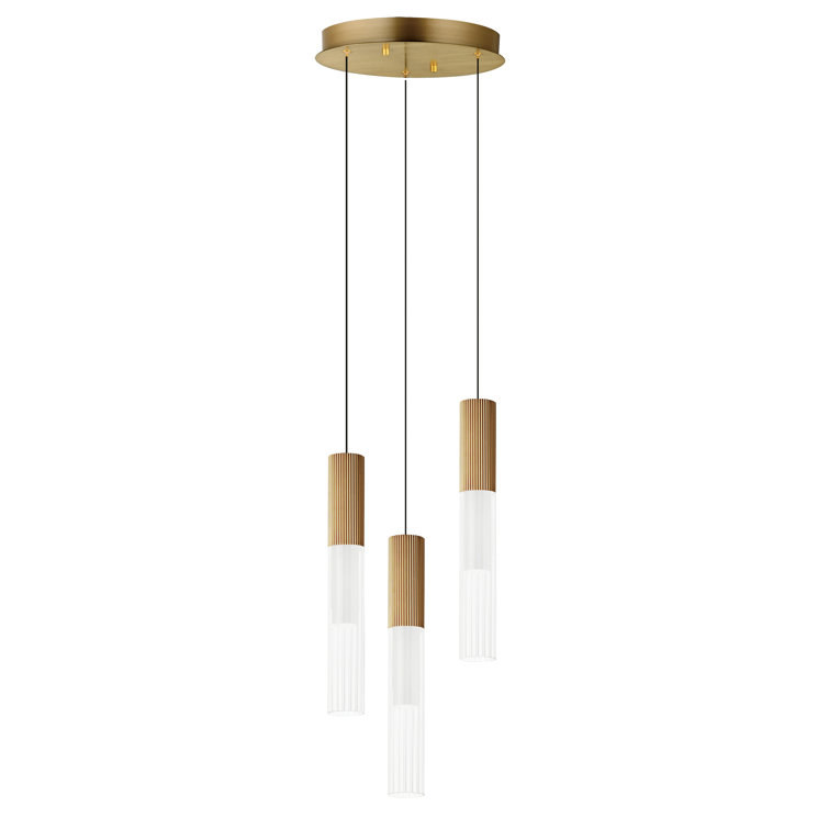 Gold and Matte Black 3-Light LED Glass Pendant