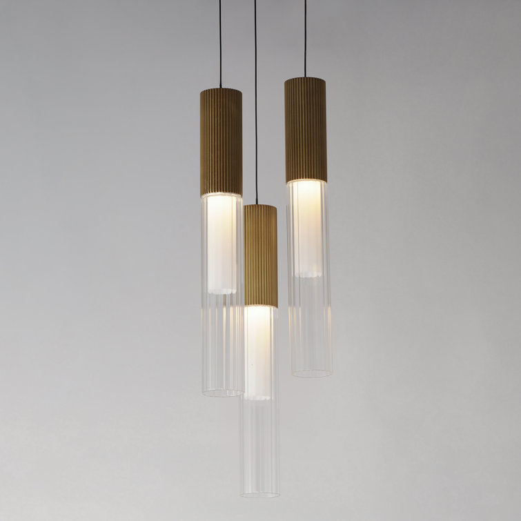 Gold and Matte Black 3-Light LED Glass Pendant