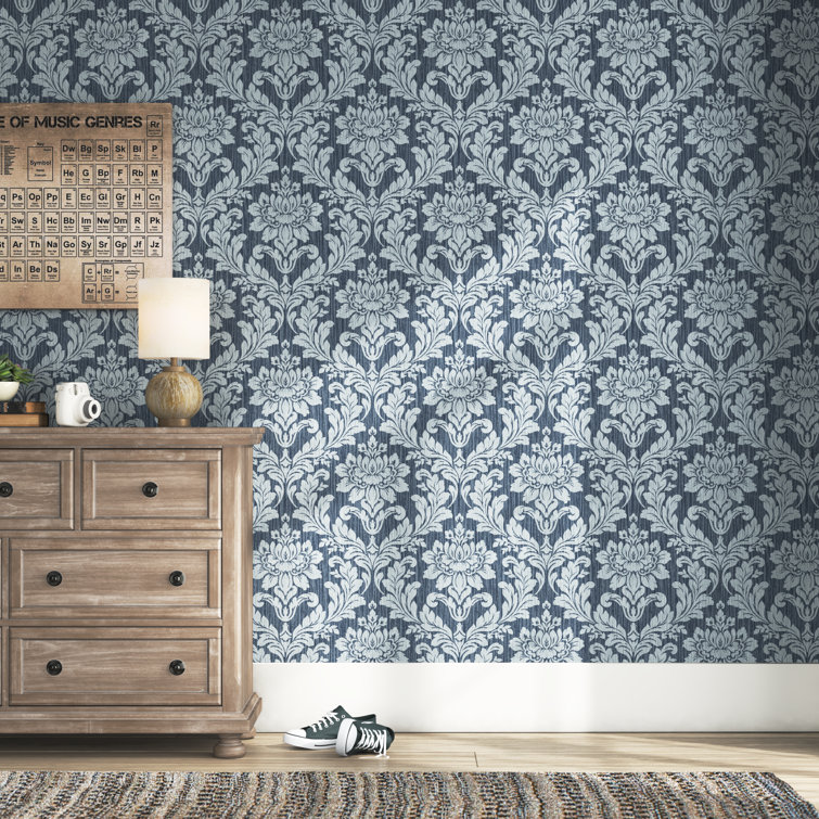 Galois Blue Damask Vinyl Wallpaper Roll