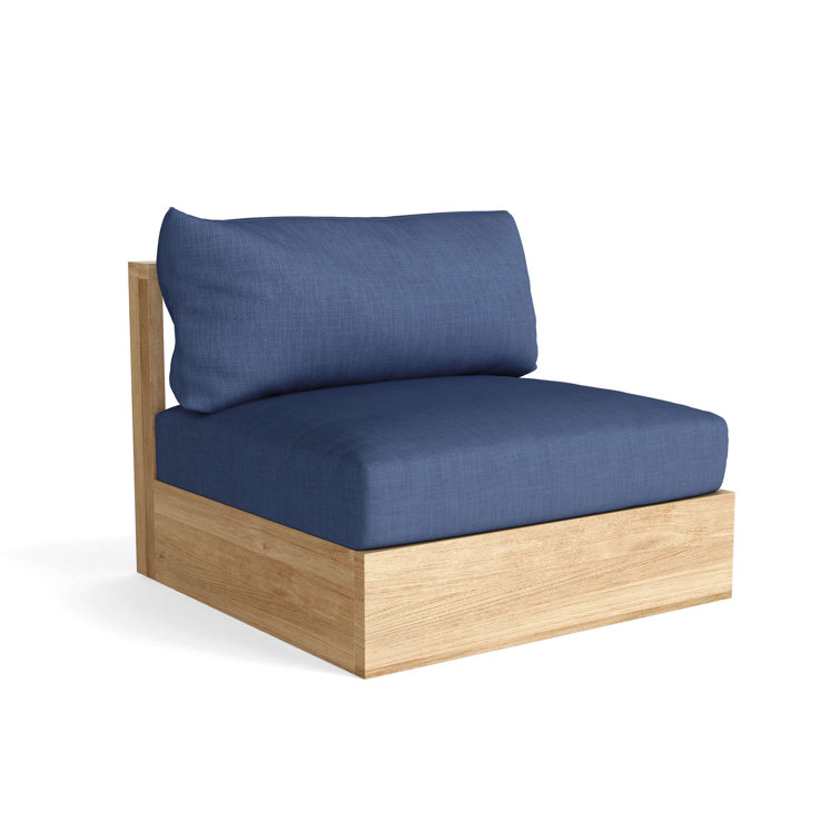 Natural Teak Outdoor Loveseat with Blue Sunbrella Cushions