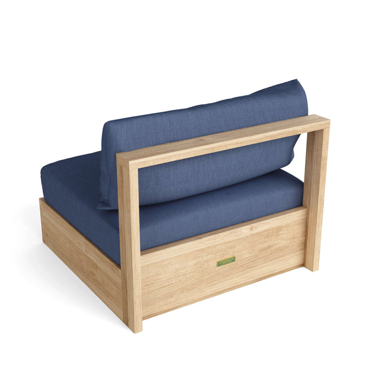 Natural Teak Outdoor Loveseat with Blue Sunbrella Cushions