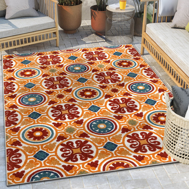 Dorado Red and Yellow Geometric 5' x 7' Outdoor Rug