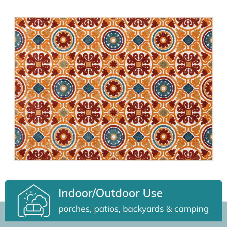 Dorado Red and Yellow Geometric 5' x 7' Outdoor Rug