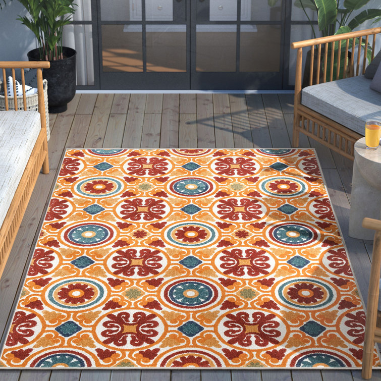 Dorado Red and Yellow Geometric 5' x 7' Outdoor Rug