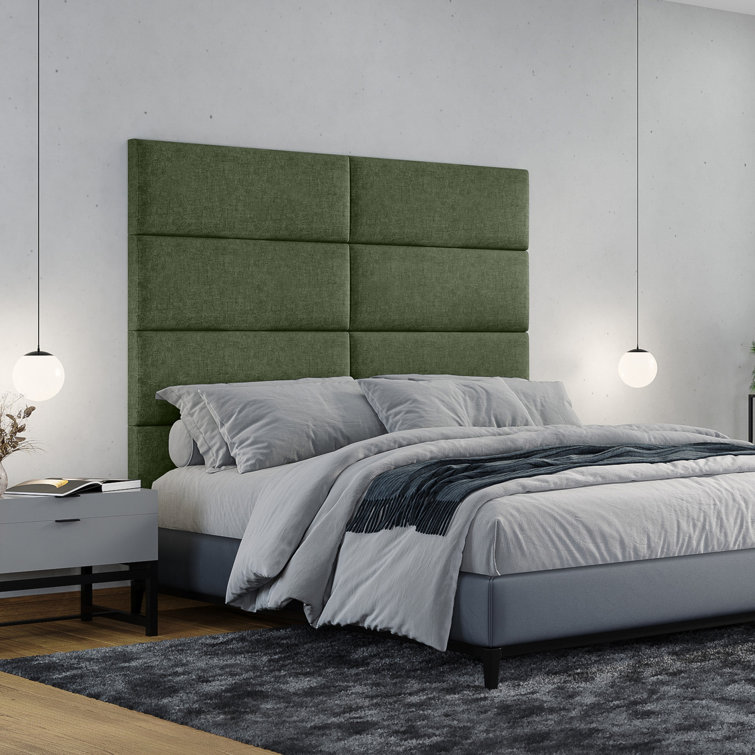 Cypress Green Microvelvet Queen Upholstered Wall Mounted Headboard Panels
