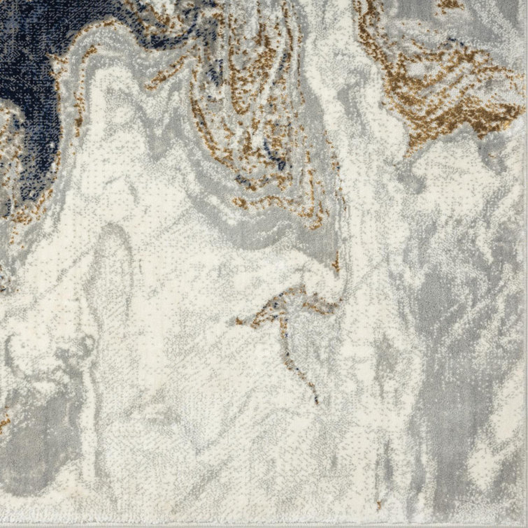 Marble Swirl Abstract Blue 8' x 10' Synthetic Area Rug