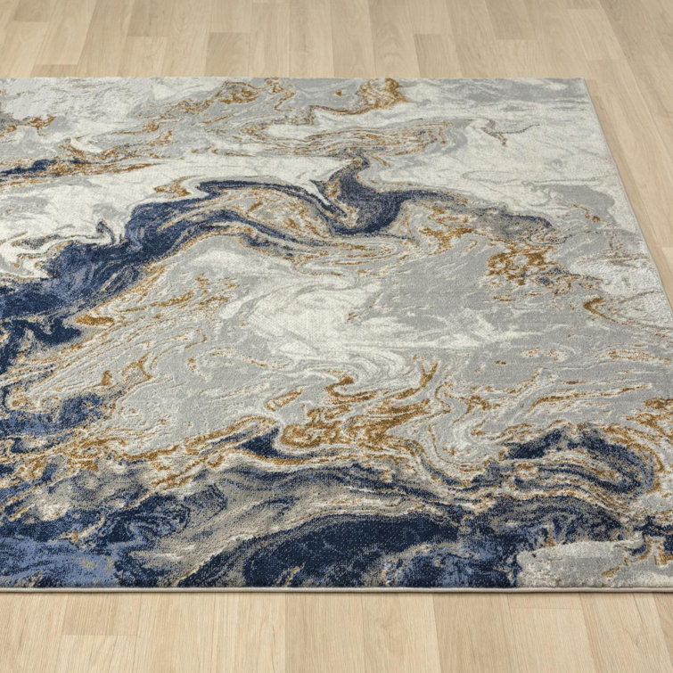 Marble Swirl Abstract Blue 8' x 10' Synthetic Area Rug