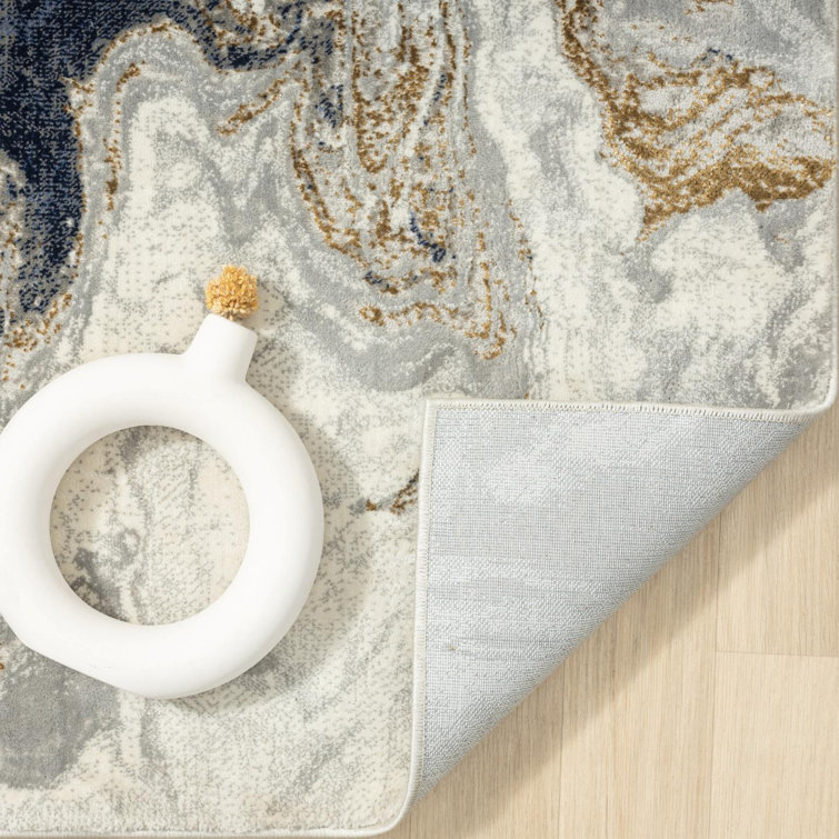 Marble Swirl Abstract Blue 8' x 10' Synthetic Area Rug