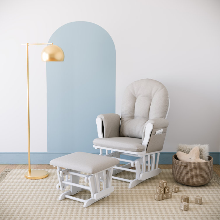 White and Taupe Swirl Glider with Ottoman Set