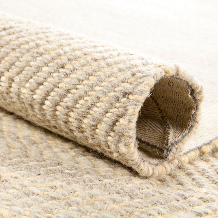 Ivory and Beige Flat Woven Wool Reversible Area Rug