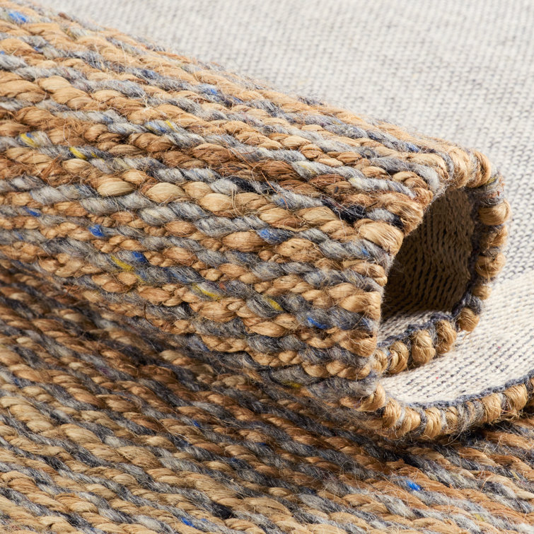 Harman Natural Gray Stripe 5' x 8' Handwoven Wool Blend Area Rug