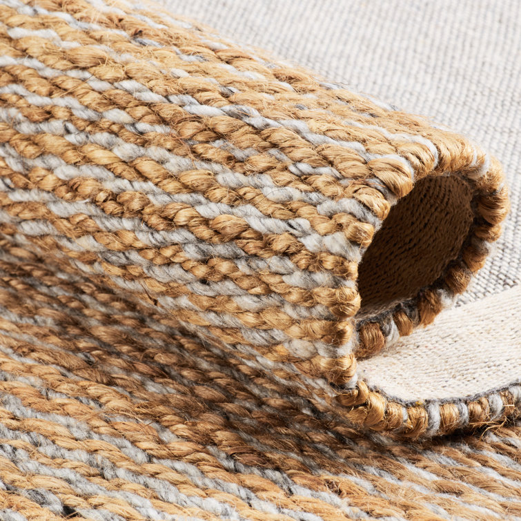 Gray and Beige Wool and Jute 9' x 12' Flat Woven Reversible Rug