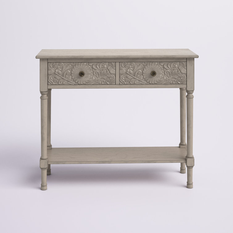 Josie Elegantly Carved Greige Wood & Metal 40'' Console Table with Storage